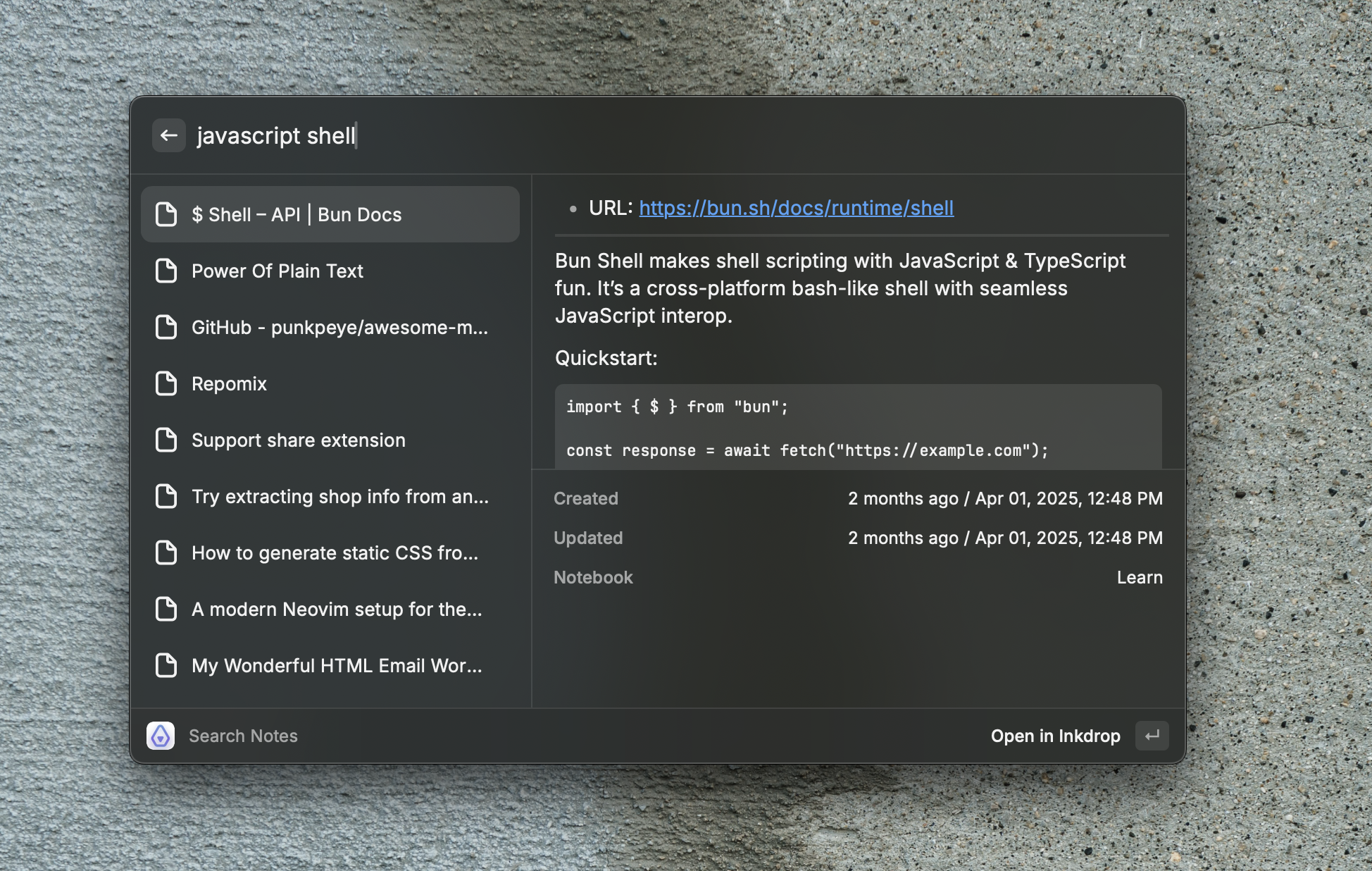 Search notes screenshot